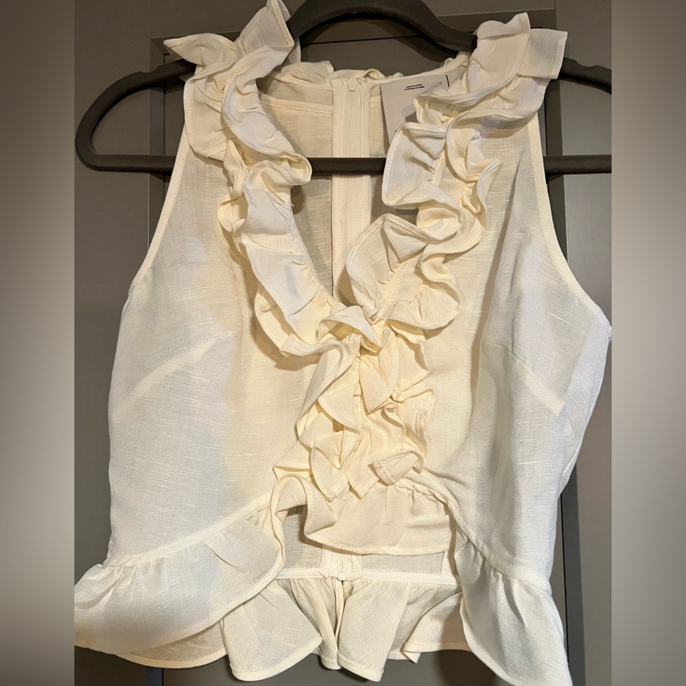 C/MEO Collective Cream Ruffle Sleeveless Top